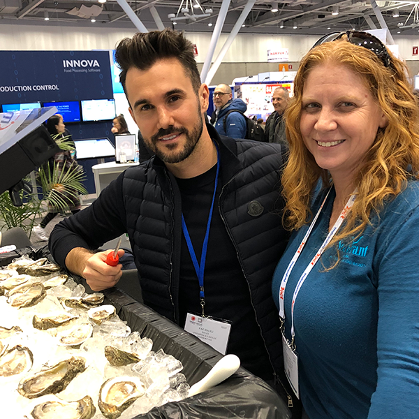 Raz Halili, vice president of Prestige Oyster's Inc., and Laura Picariello, fisheries specialist at Texas Sea Grant