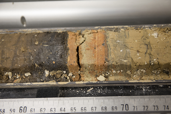 A close-up look at a halved sediment core. (Image courtesy of IODP.)