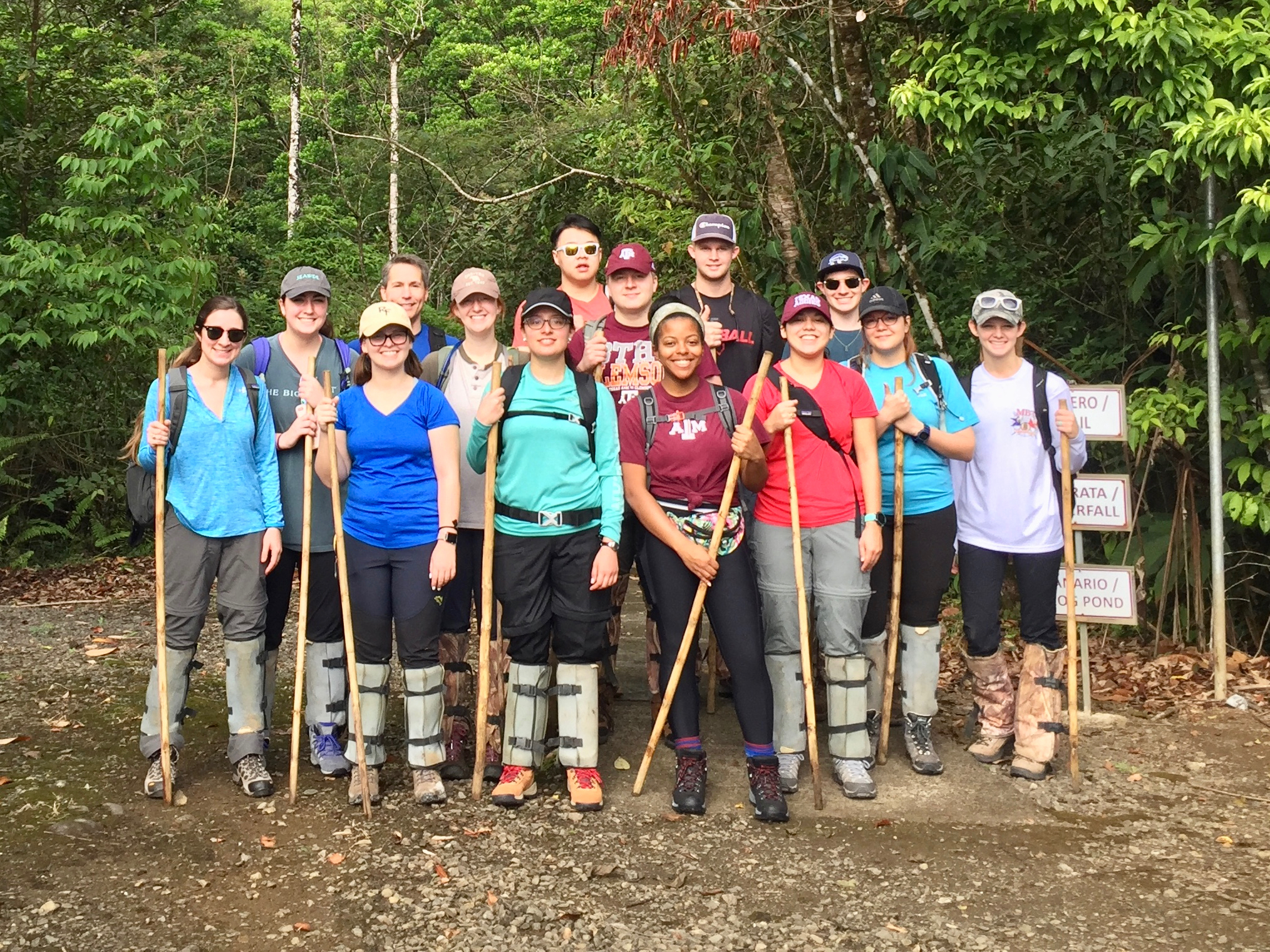 Dr. Frauenfeld and Kourtney Lewis with their GEOS 405 students on a hike to a nearby waterfall.