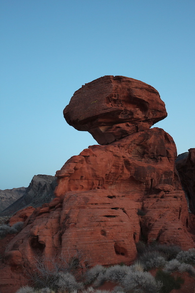 Weathered Aztec sanstone balances upon itself in the Valley of Fire State Park, NV. (Photo courtesy of Claire Martin.)
