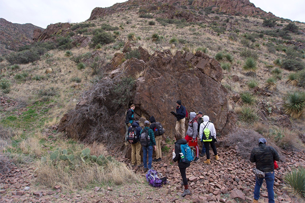 Students participate in mapping basement lithologies in the Franklin Mountains.