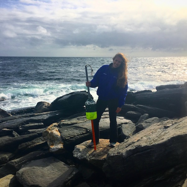 Kimber De Salvo post-wind storm and power outage finding a lobster-pot buoy that had washed ashore from the storm. (Photo Courtesy of Kimber De Salvo)