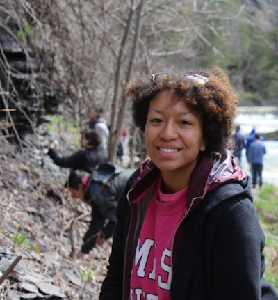 Dr. Bryant tagging along on a field trip with her graduate advisor, Mark Leckie, for his History of the Earth class. They are investigating Paleozoic shales in Canajoharie, New York. (Photo courtesy of Dr. Bryant.)