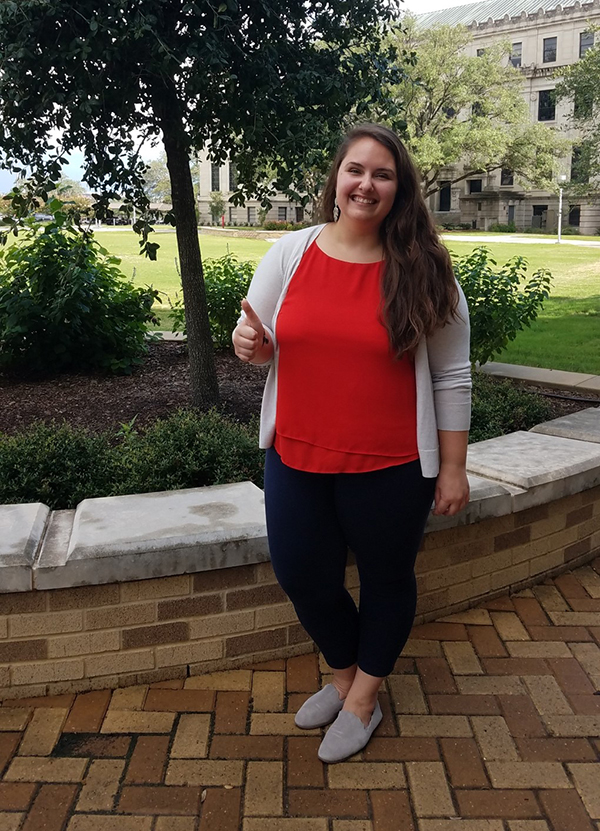 Montana Etten-Bohm outside of the Eller Oceanography and Meteorology Building. (Photo Courtesy of Montana Etten-Bohm)