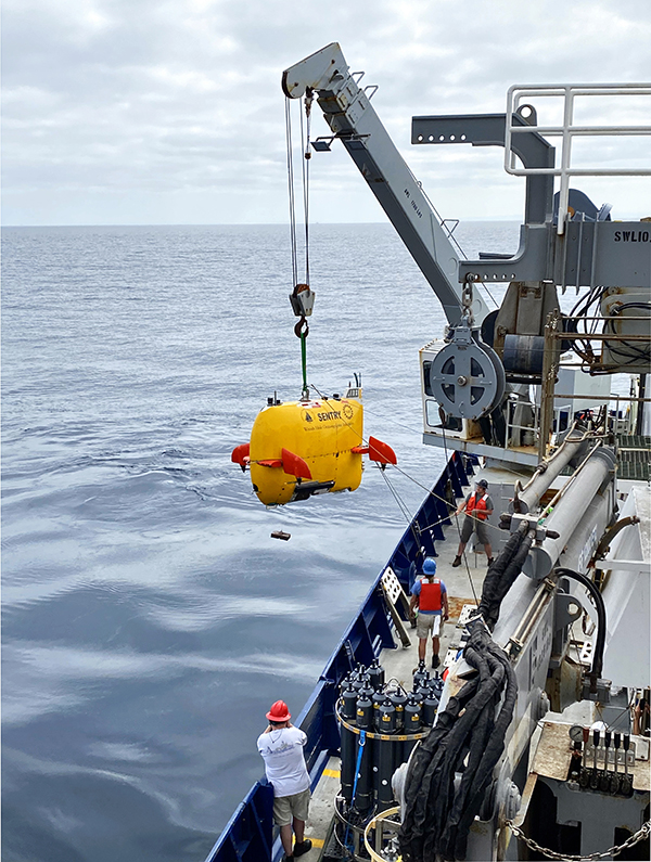 Autonomous Underwater Vehicle Sentry deployment. Image courtesy of Nathan Lanning.