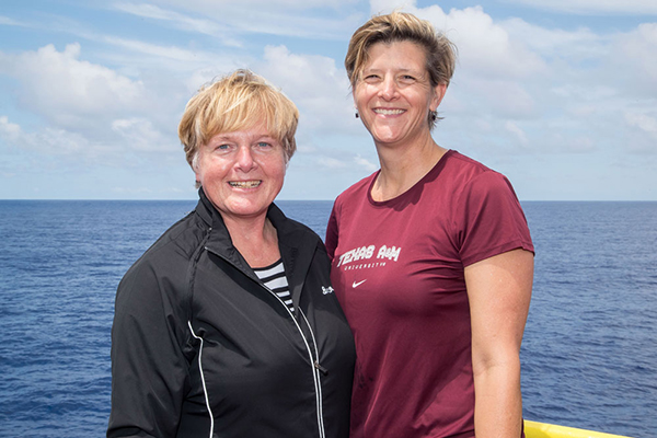 Expedition 378 Co-Chief Scientists Dr. Ursula Röhl and Dr. Debbie Thomas. (Photo credit: Tim Fulton, IODP JRSO.) 