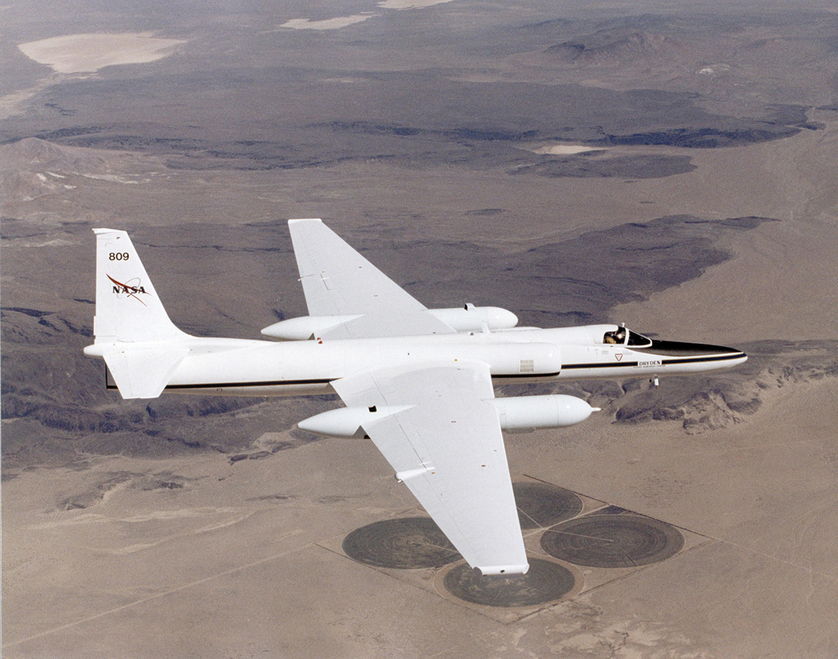 NASA’s high-altitude ER-2 research aircraft will be used to study the impact of strong summer storms on the stratosphere. (NASA photo by Jim Ross.)