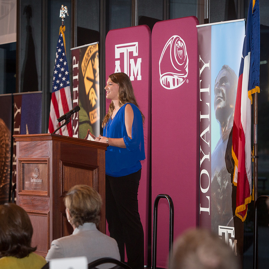 Victoria Scriven speaking at the 2019 Geosciences Scholarship Appreciation Banquet. (Photo Credit: Daniela Weaver Photography)