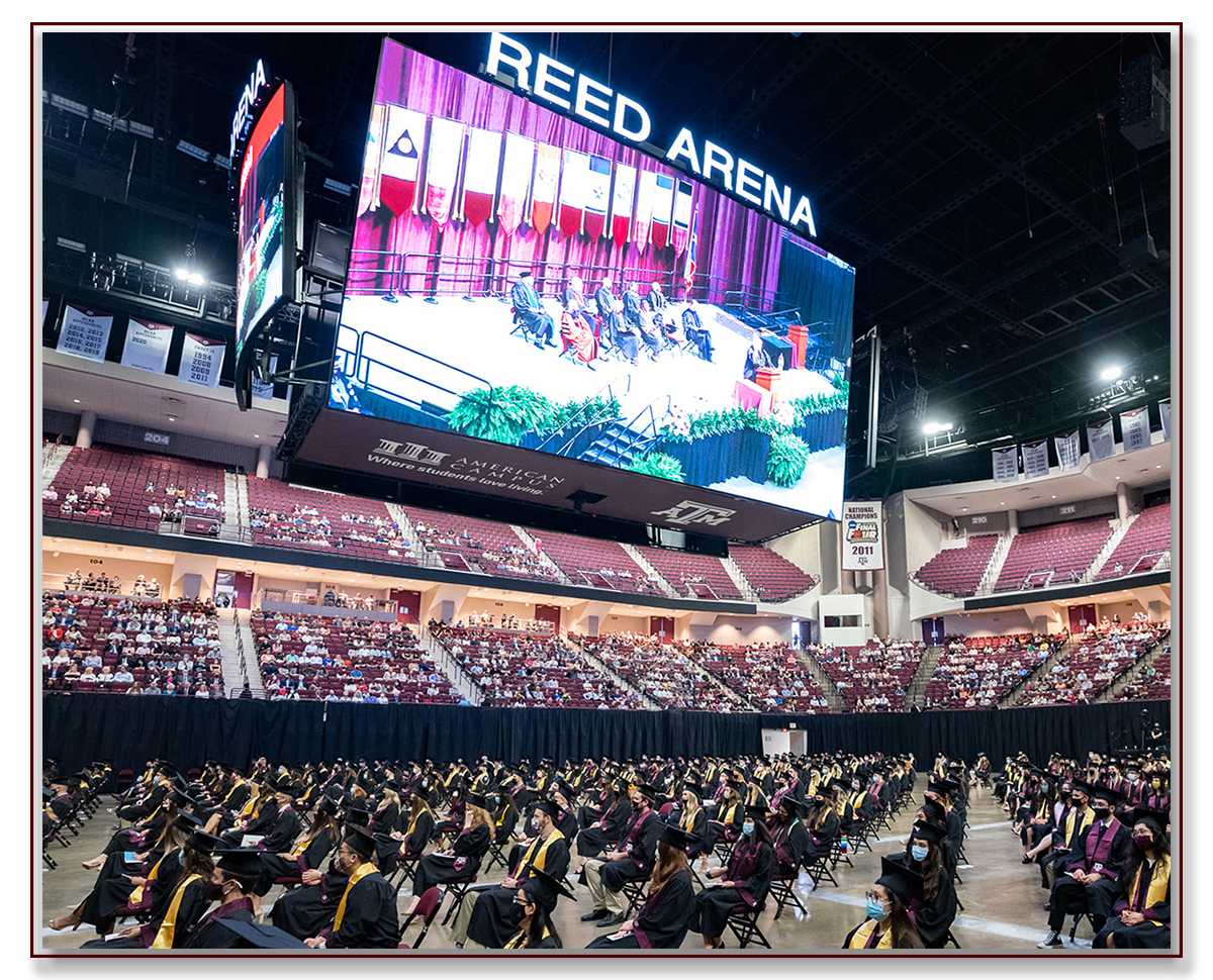 May 2021 commencement ceremony in Reed Arena. (Photo courtesy of Texas A&M.)