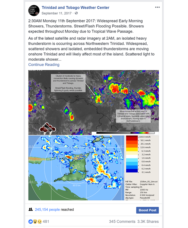 Hosein's Trinidad and Tobago Weather Center Facebook page helped inform people on the islands of impending weather.