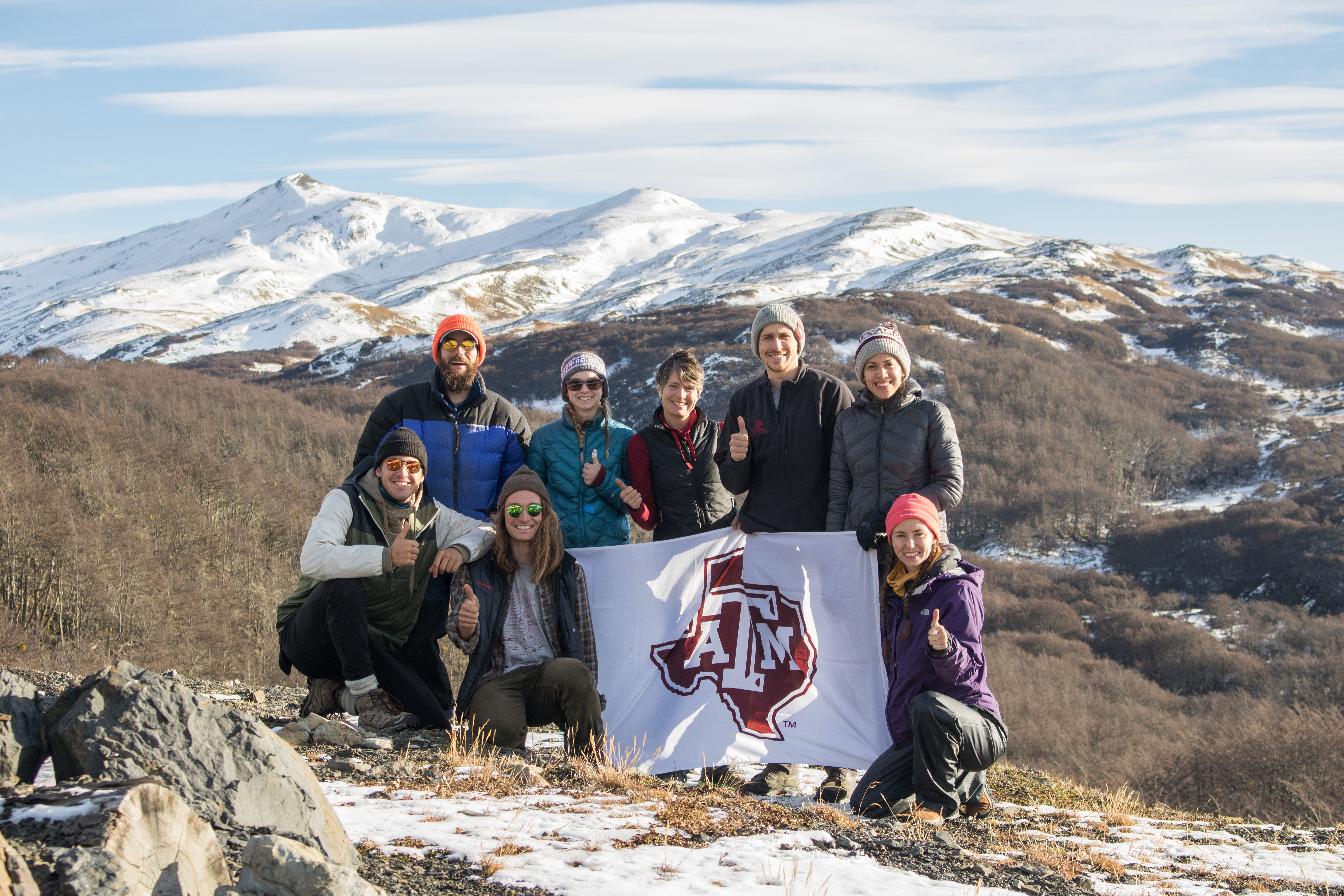 Dr. Julie Loisel (center, back row) and the Patagonia expedition team. Photo by Patrick Campbell.