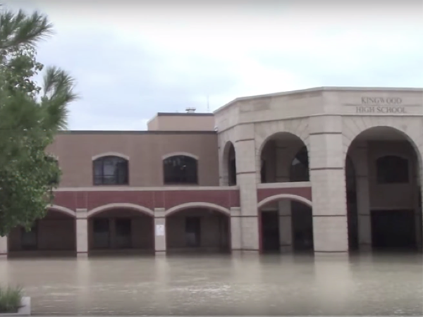 Kingwood High School, inundated by floodwaters caused by the hurricane. (Photo courtesy of Kaylin Krienke.)