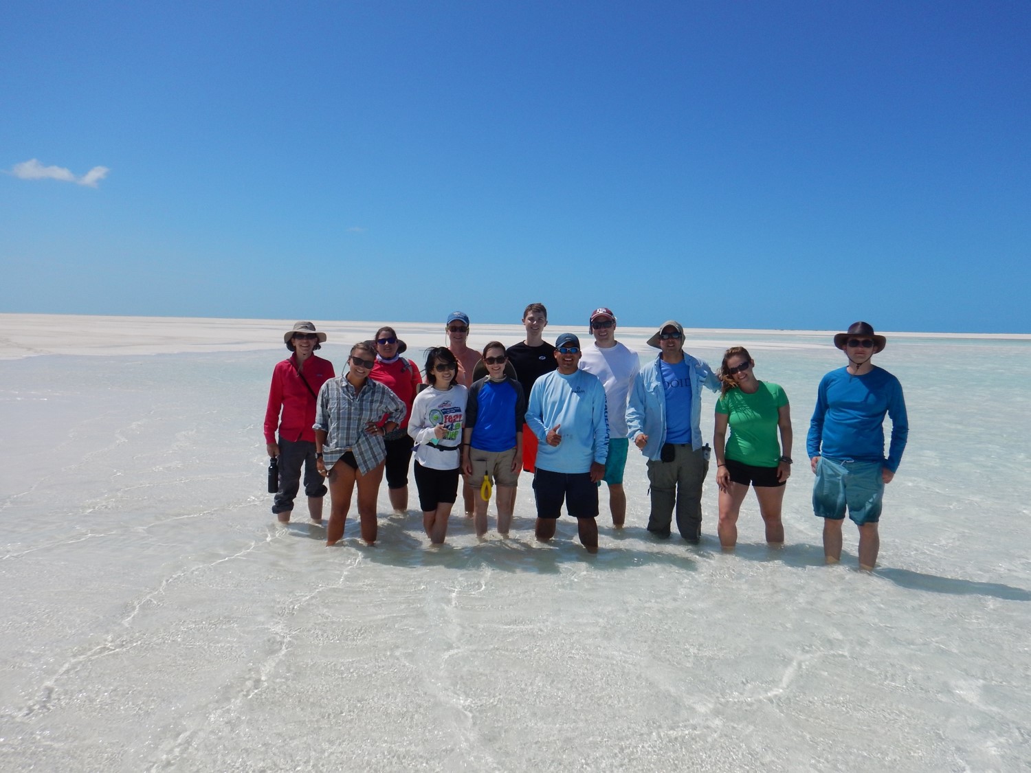 Above: Juan Carlos Laya and his students at Joulter’s Cay ooid carbonate shoal in the Bahamas as part of the modern carbonate field trip during spring 2016. (Photo by Juan Carlos Laya)