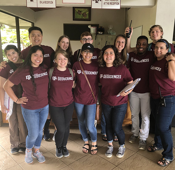 Vallecillo (front row, center) and College of Geosciences students during a study abroad trip to Costa Rica. (All photos courtesy of Vallecillo.)
