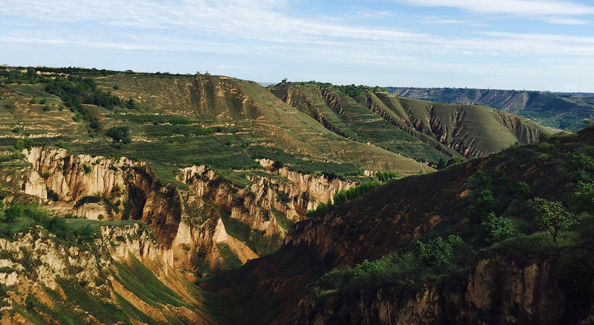 The Loess Plateau in central China. Researchers analyzed soil carbonates from the plateau to quantify ancient atmospheric carbon dioxide levels. (Photo courtesy of Jiawei Da, Nanjing University.)