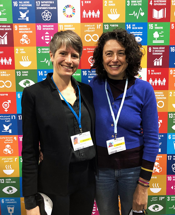 Professors Julie Loisel and Angela Gallego-Sala, co-leads of C-PEAT, at the COP26 summit in Glasgow, Scotland, this week. (Photo by Loisel.)
