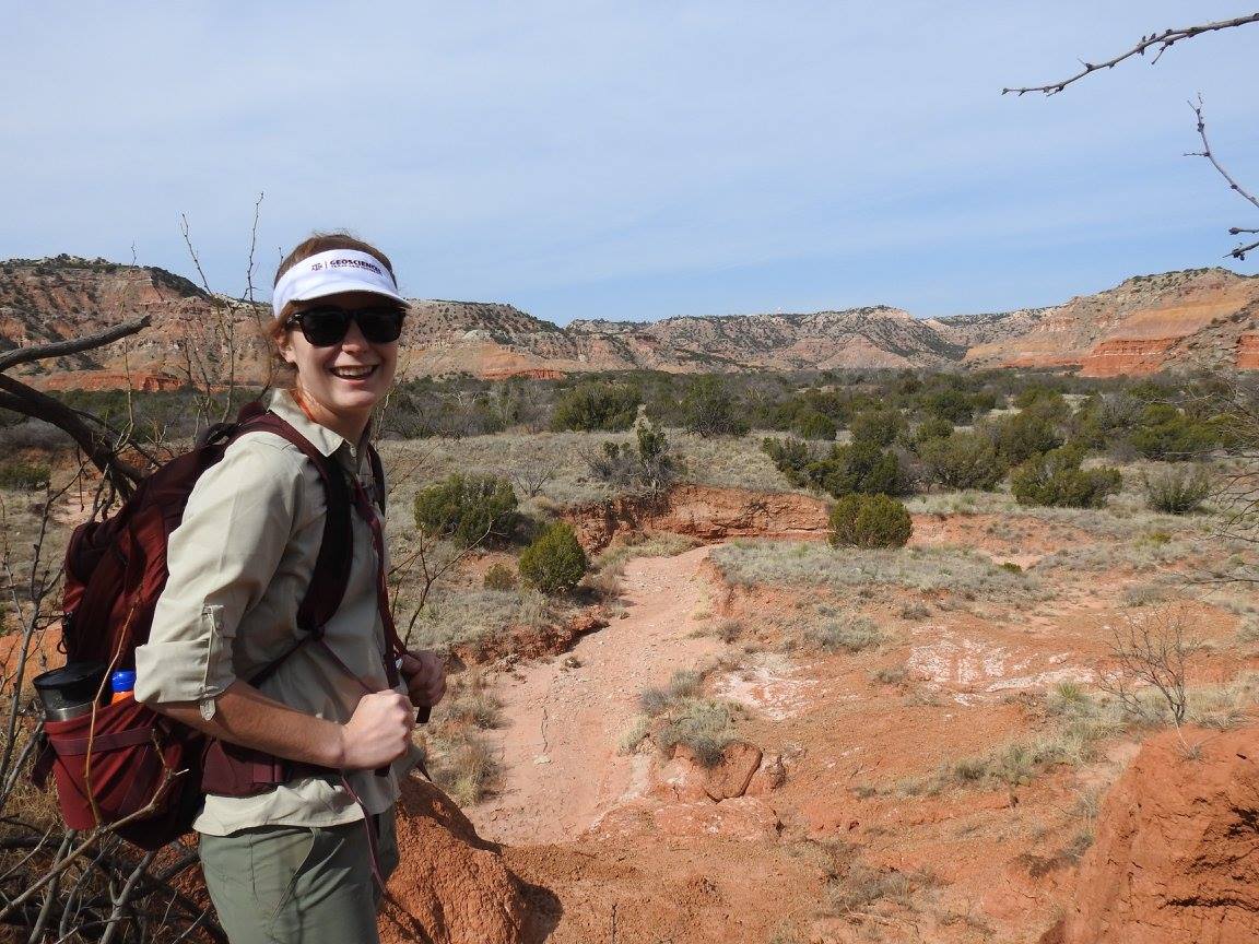 Bowen overlooking Palo Duro Canyon during AAPG Student Chapter Field Trip, March 2017. (Photo courtesy of Melanie Bowen.)