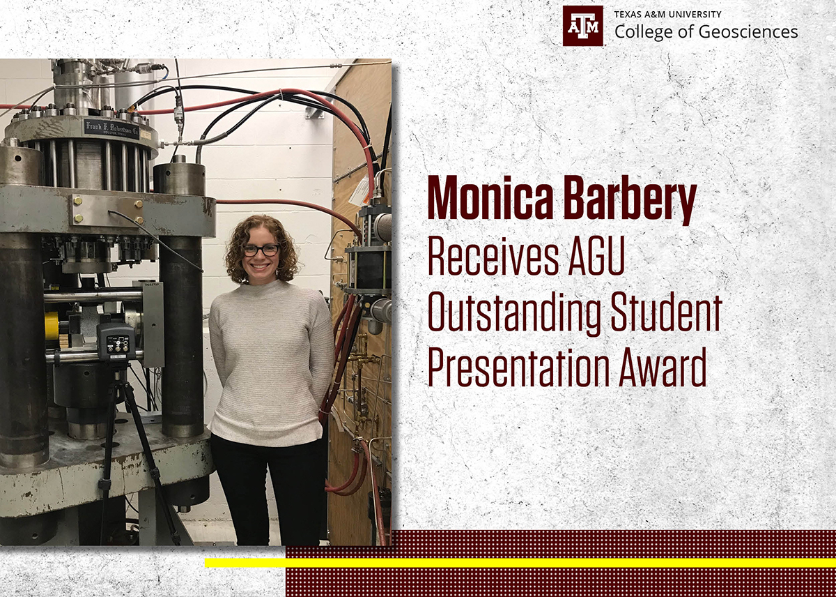 Monica Barbery with experimental deformation rig in the Center for Tectonophysics lab. (Photo courtesy of Monica Barbery.)