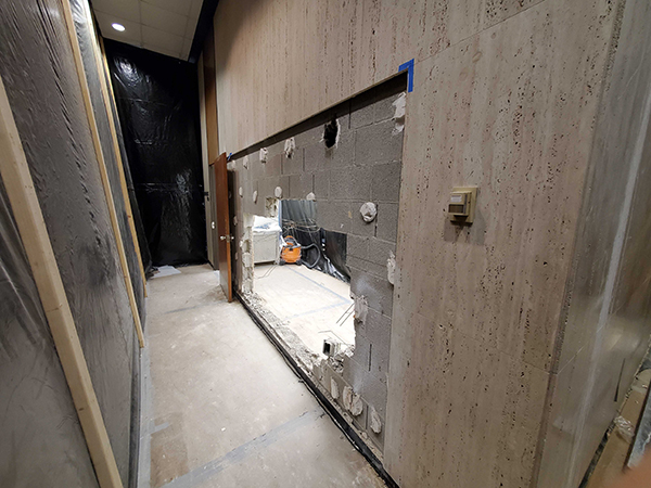 Oct. 2: Sections of travertine were removed to form windows into the center.