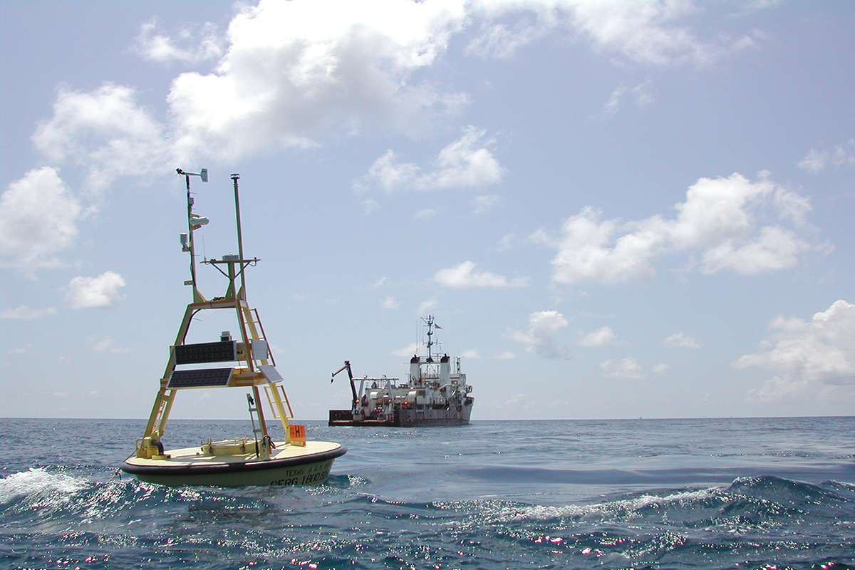 The TABS buoy system is able to supply vital information such as wave speed and direction, wind speed and direction, wave climate and water temperature at various locations in the Gulf of Mexico. Image credit: Texas A&M University College of Geosciences.