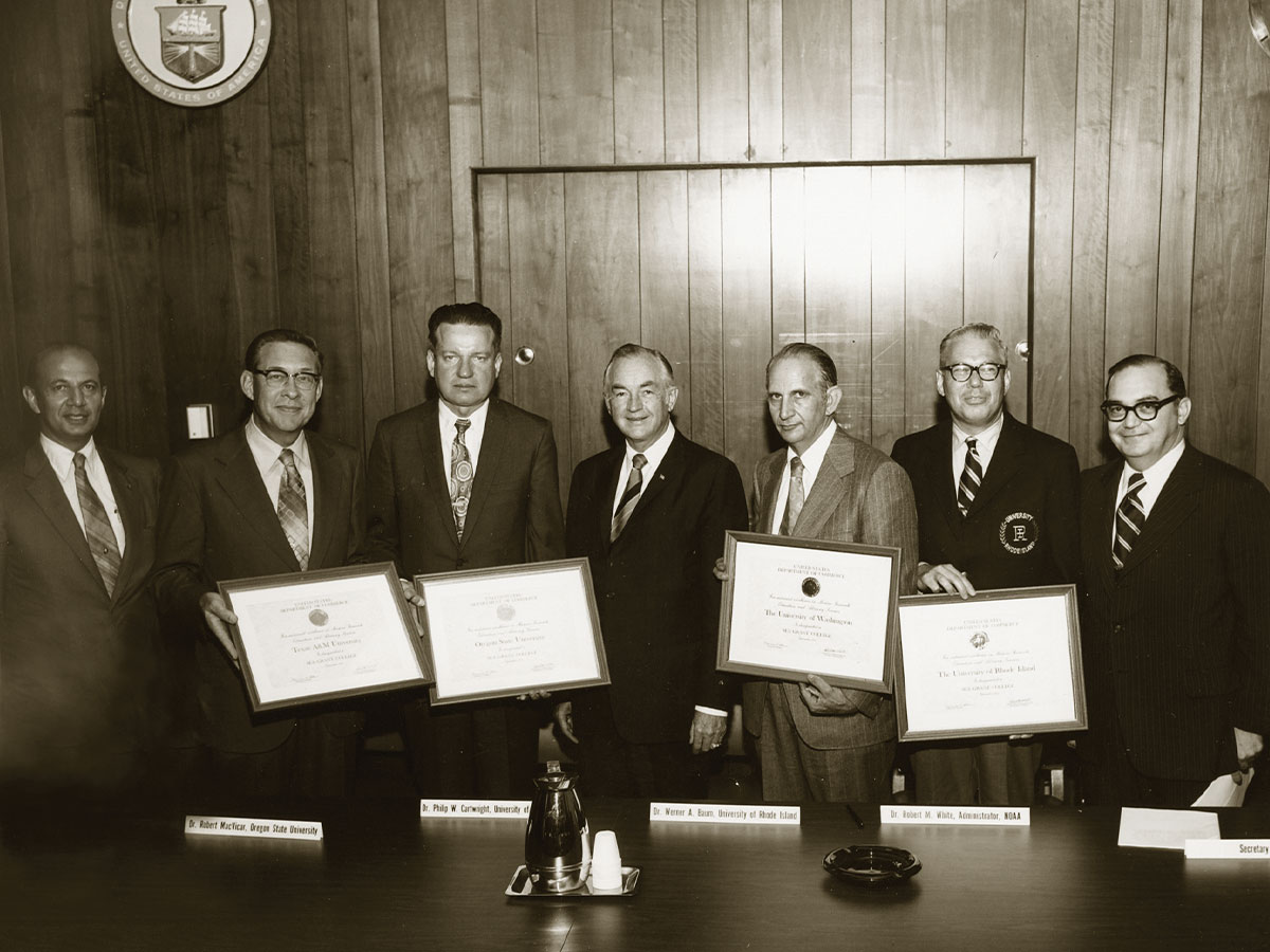 Dedication of the first four universities to achieve Sea Grant designation in 1971. The other three were Oregon State University, University of Rhode Island, and University of Washington. Photo from Dr. John C. Calhoun Jr.