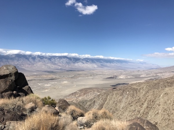 Photo taken from Dr. Kenderes’s graduate research field site, the White-Inyo Range in central-eastern California, looking North-West over Owen's Valley at the eastern Sierra Nevada mountain range. (Photo courtesy of Kenderes.)