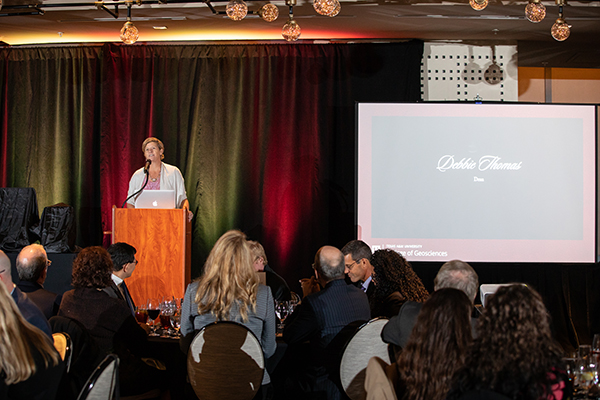 Dean of the College of Geosciences Dr. Debbie Thomas addressing the event. (All photos by Daniela Weaver Photography.)