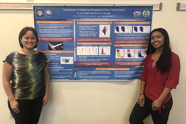 Sherman presenting her research poster that she completed during her summer REU, with her summer mentor Dr.  Kristen Rasmussen, who will also by her graduate school advisor at Colorado State University.