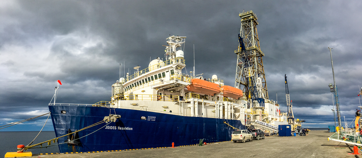 


The JOIDES Resolution at the pier in Punta Arenas, Chile, before IODP Expedition 382 in March 2019. (Photo credit: Thomas Ronge and IODP.)


