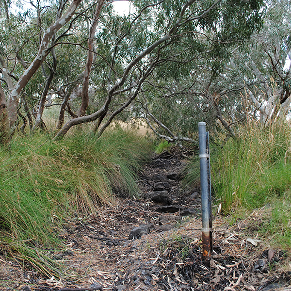 A stream gauge on Kororoit Creek, a non-perennial stream in Victoria, Australia. (Credit: Tim Fletcher / University of Melbourne.)