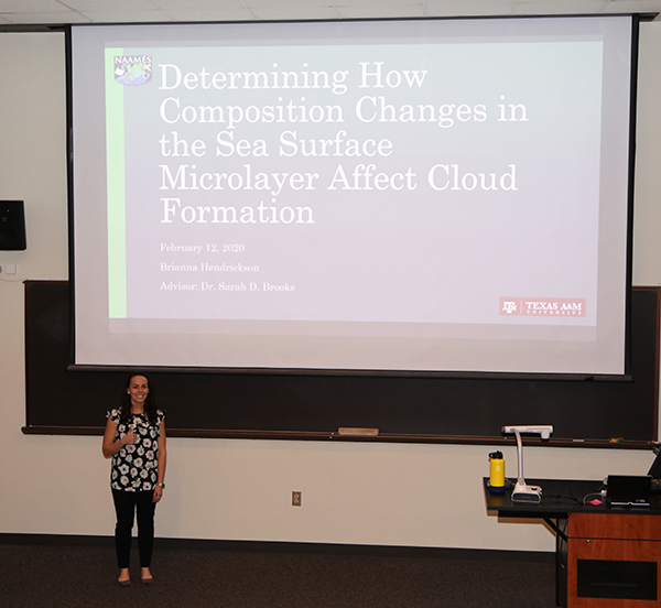 Hendrickson's presentation: Determining How Composition Changes in the Sea Surface Microlayer Affect Cloud Formation.