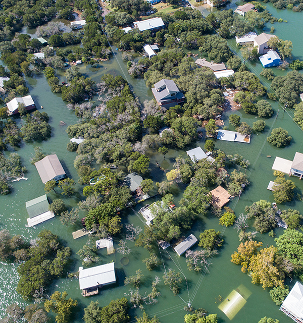 A neighborhood under floodwaters, near Austin, Texas, in 2018. (iStock photo.)