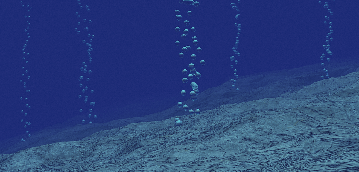 Methane gas bubbles rising from the ocean floor. (Photo credit: Justin Kim)