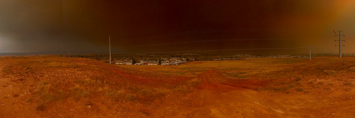 Smoke from the Mullen Fire, seen from Laramie, Wyoming, in October 2020. Different radiative and microphysical properties of the particulates that make up smoke from fires such as this play a role in their impact on regional and global climate, Liu said. (Photo by Dr. Hunter Brown.)