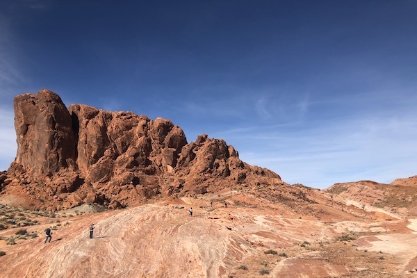 Students dot the surface of the Aztec sandstone in Valley of Fire State Park, NV. (Photo courtesy of Dr. Brian Balta.)