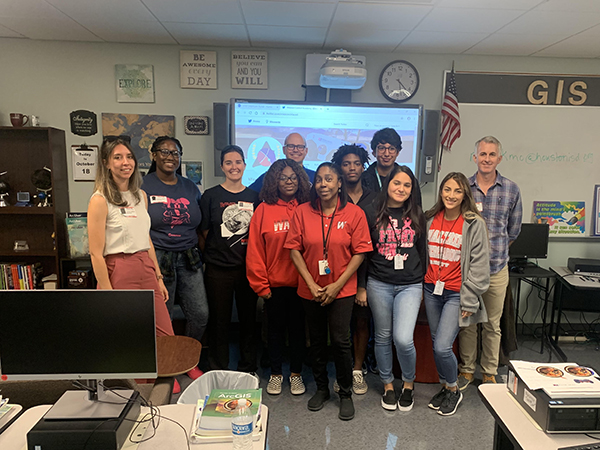 Waltrip High School teachers and students, Mission Control engineers, NASA scientists, and Texas A&M students and professors stop for a photo opportunity at the end of the mission. (Photo courtesy of Dr. Ryan Ewing.)