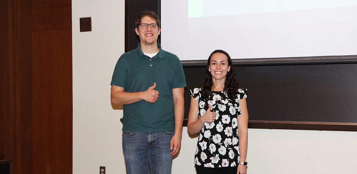 Kyle Wodzicki and Brianna Hendrickson: winners of the 2019 Atmospheric Sciences Graduate Student Seminar Series. (All photos by David Coates)