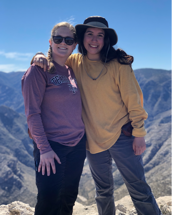 Schroeder and Ale Briseno ’20 at the top of the Permian Reef Trail, Guadalupe Mountains National Park, Texas. This picture was taken while on the Geology 250 Geological Field Methods course’s spring break field trip. (Photo courtesy of Rachel Schroeder.)