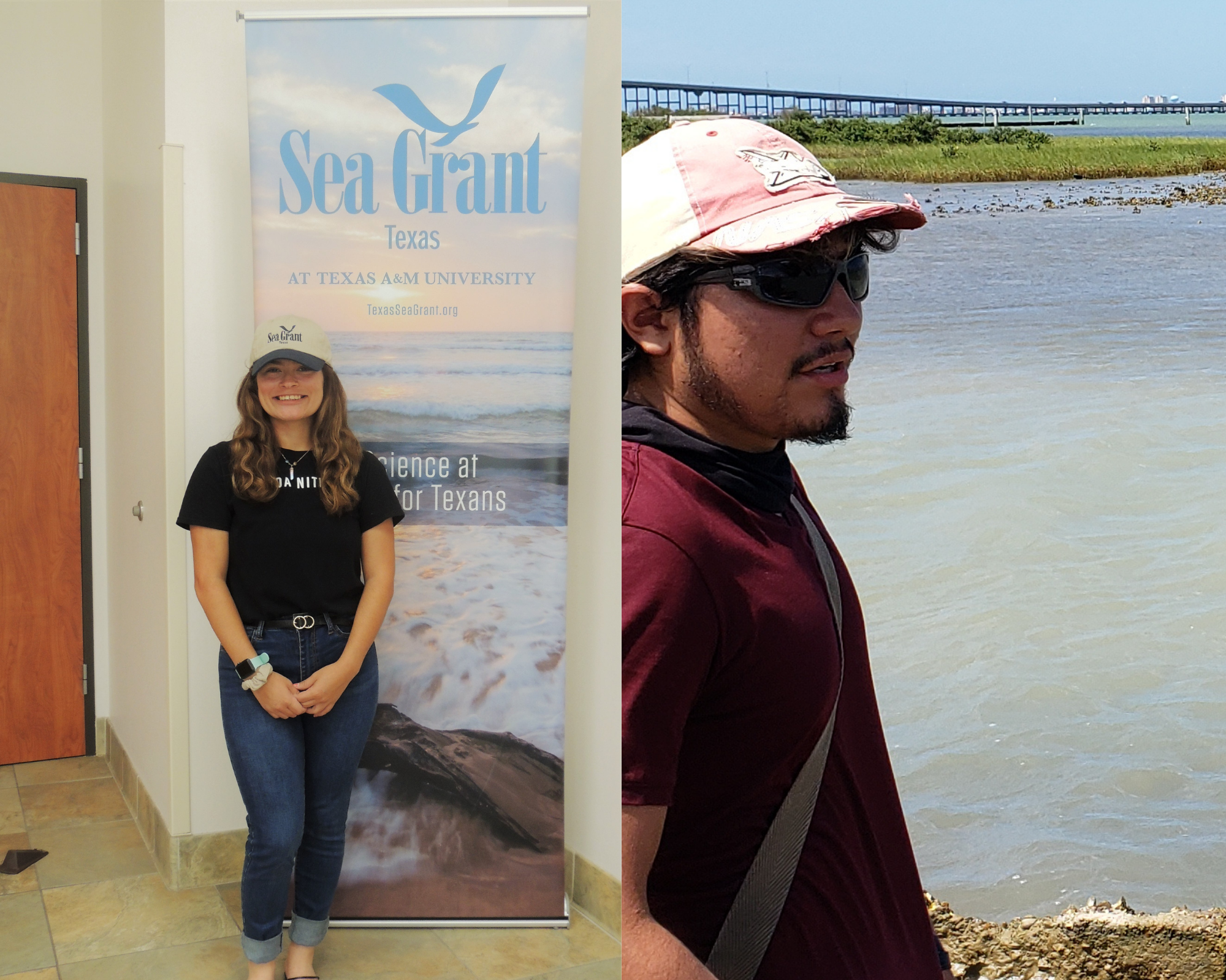 Texas Sea Grant's new community engaged interns, Alexis Guidroz (left) and Shadrach Villafranca (right).
